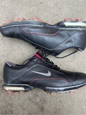 Nike Tiger Woods Air Zoom TW 2011 Golf Shoes Black Red Leather Mens 14 Spiked